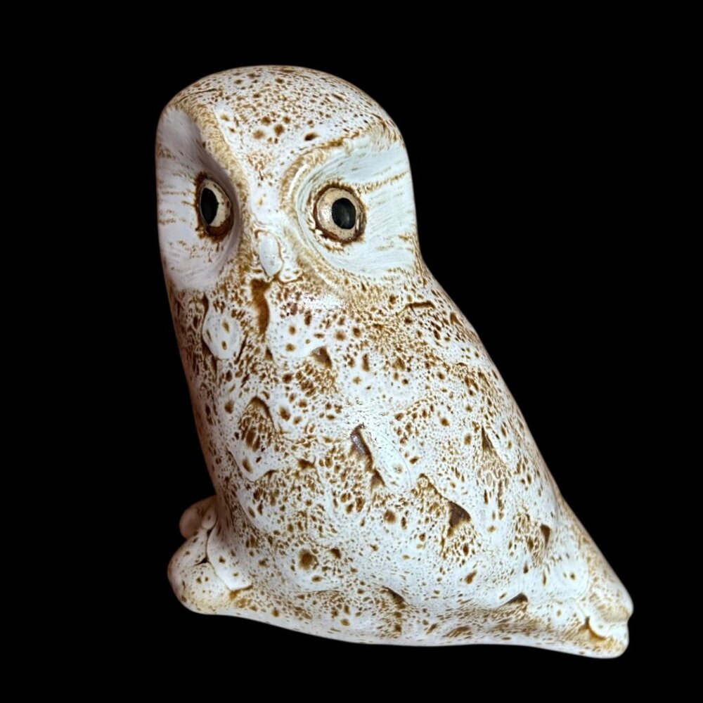 Vintage Pigeon Forge Pottery Mid Century Modern Speckled Signed Owl Figurine
